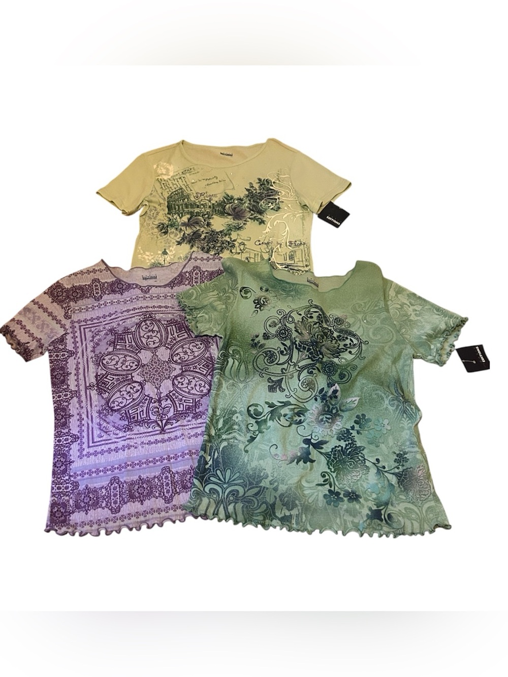 NWT Lot of 3 Women’s T-Shirt Tops 90s 2000s Y2K Fairy Grunge Embellished Small